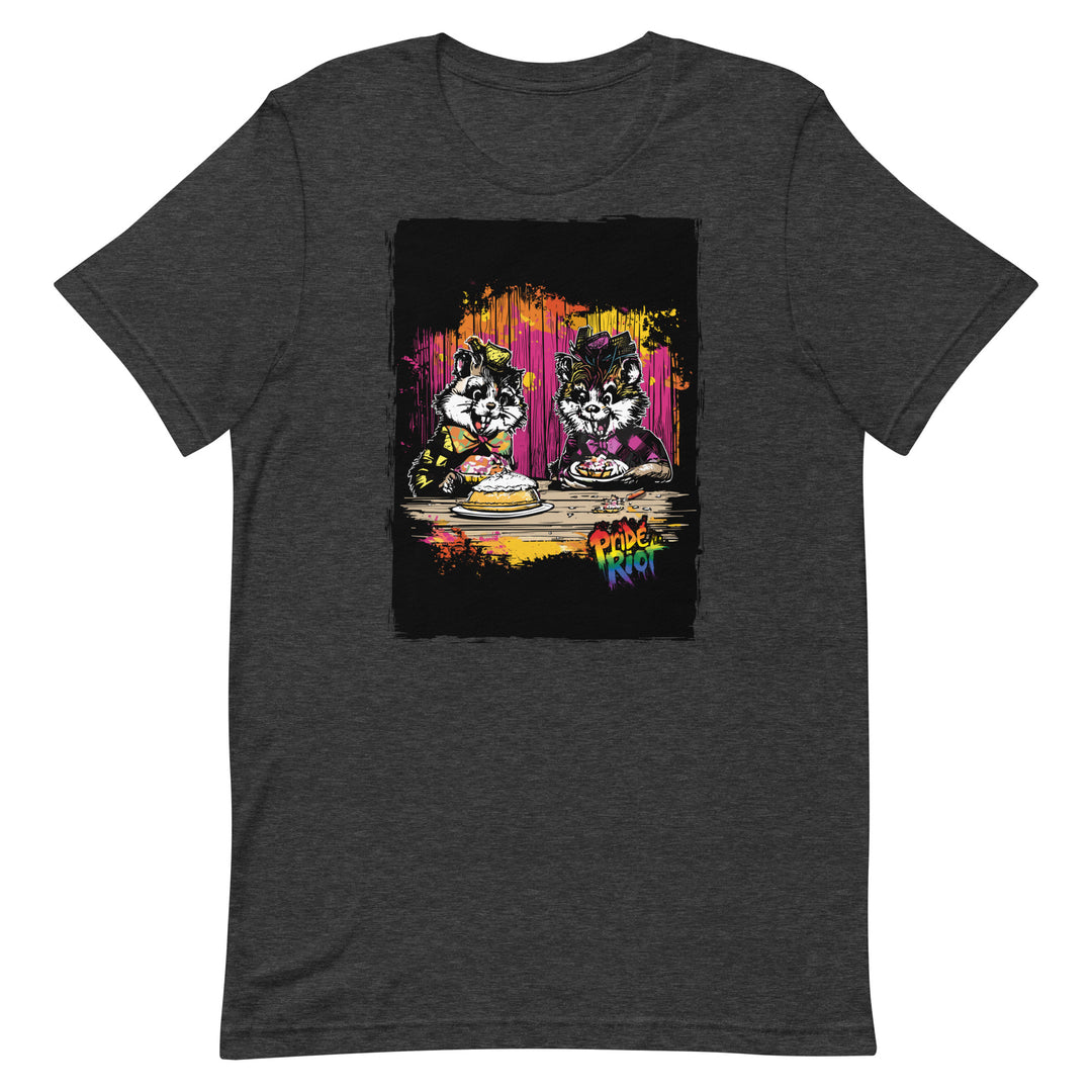 Friendsgiving Beavers tee — dark grey heather, front — Pride Riot
