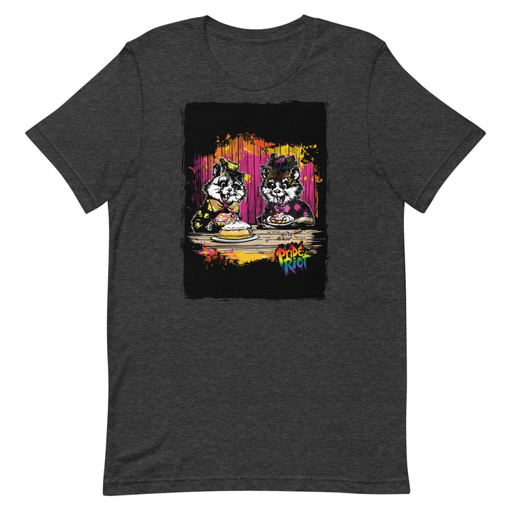 Friendsgiving Beavers tee — dark grey heather, front — Pride Riot