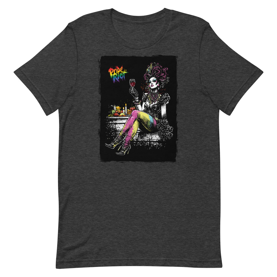 Friendsgiving Queen tee — dark grey heather, front — Pride Riot