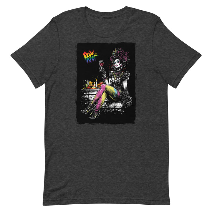 Friendsgiving Queen tee — dark grey heather, front — Pride Riot