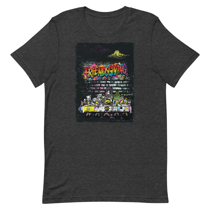 Friendsgiving Wall Feast tee — dark grey heather, front — Pride Riot