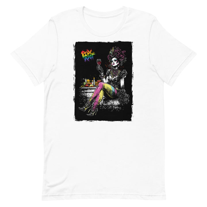 Friendsgiving Queen tee — white, front — Pride Riot