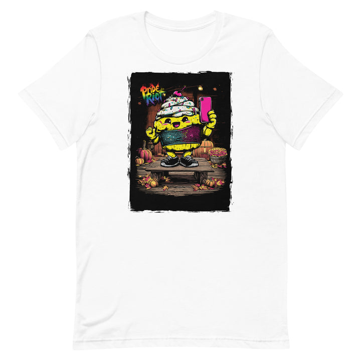 Friendsgiving Tinky Cake tee — white, front — Pride Riot