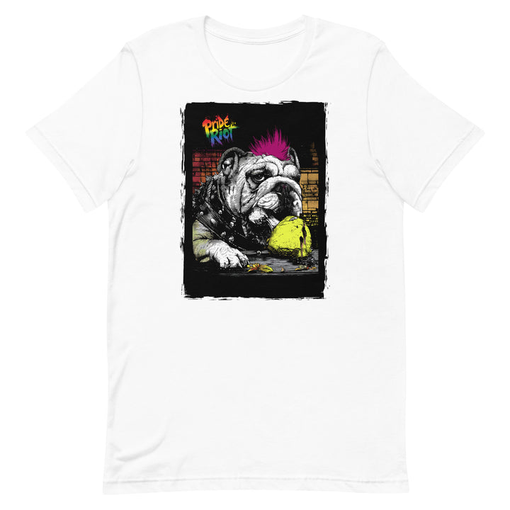 Friendsgiving Bulldog tee — white, front — Pride Riot