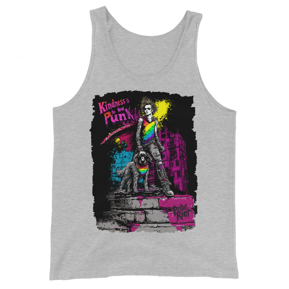 Kindness Is the New Punk tank in Athletic Heather, front