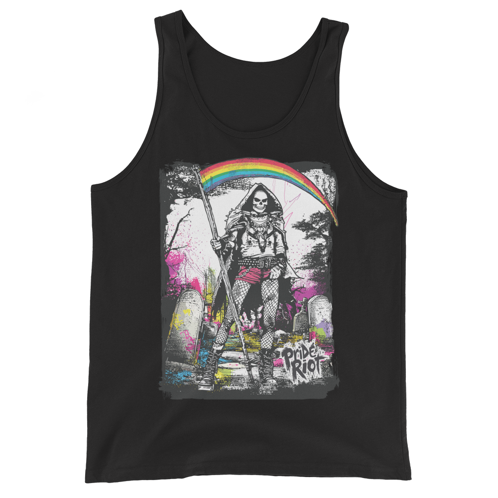 Reaper tank — black, front — Pride Riot