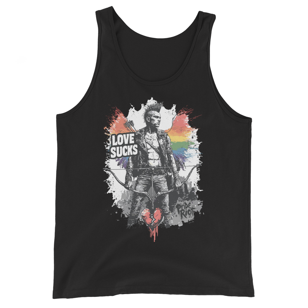 Love Sucks tank in Black, front