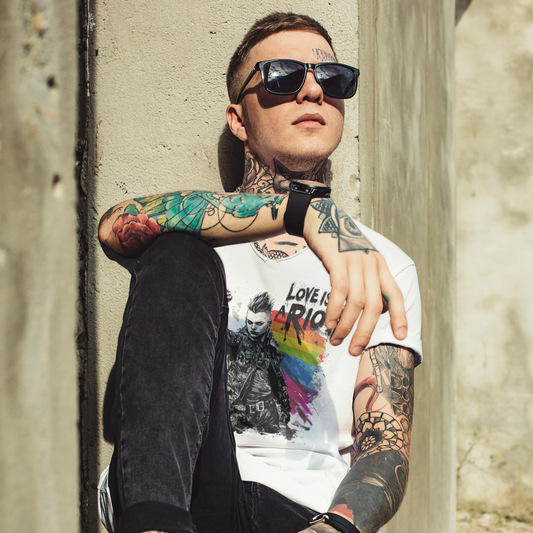 Love Is a Riot LGBTQ+ Punk Pride V-Neck – White Unisex Tee for Queer Rebels 2025